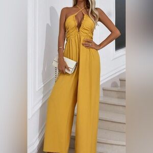 Mustard yellow halter jumpsuit